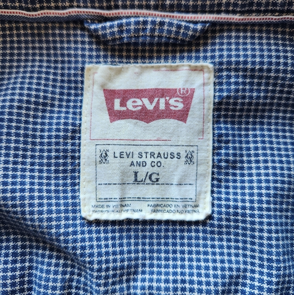 Men's Levi's Long Sleeve Blue Checked Western Button Up Shirt Size L - Picture 3 of 5